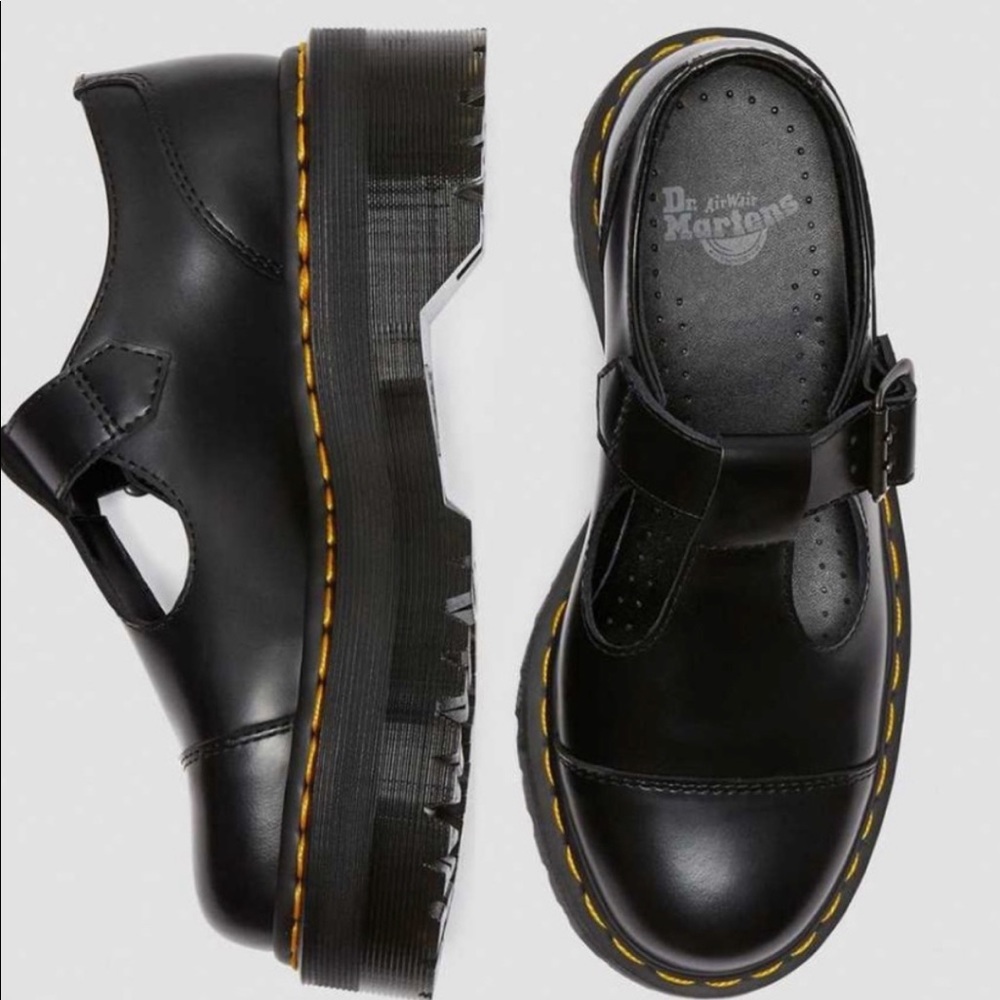 NEW DR MARTENS BETHAN BLACK LEATHERS PLATFORM SHOES - Picture 3 of 6